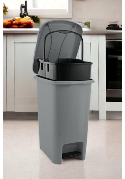 Slim Pedallı Çöp Kovası 35 Litre Iç Kovalı Çöp Kovası & Orta Boy Pedallı Çöp Kovası Gri Metalik Gri Diğer