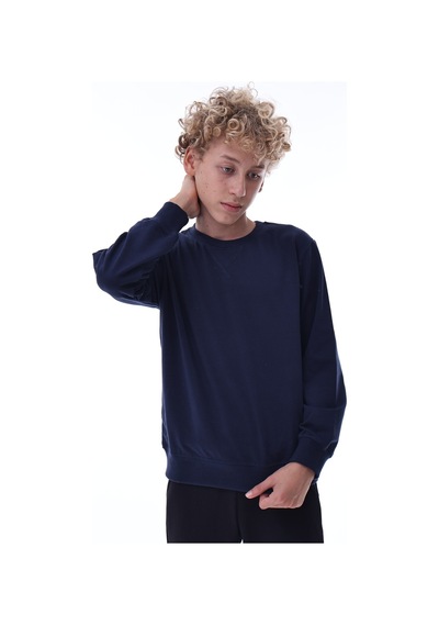 Lacivert Erkek Çocuk Sweatshirt Pamuklu Rahat Kalıp Günlük Model Lacivert