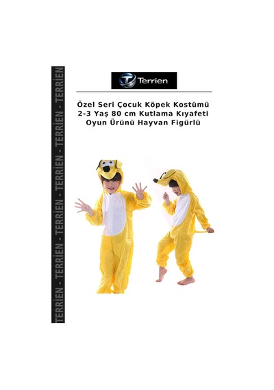 Terrien Özel Seri Çocuk Köpek Kostümü 2-3 Yaş 80 Cm Kutlama Kıyafeti Oyun Ürünü Hayvan Figürlü Çok Renkli