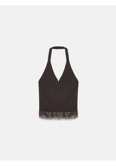 Dilvin 10868 Dantel Detaylı Halter Yaka Triko Bluz-koyu Kahve Dilvin 10868 Dantel Detaylı Halter Yaka Triko Bluz-koyu Kahve