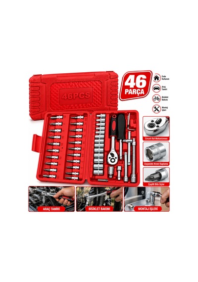 Krt-1169 46pcs Lokma Seti 1/4" Bit & 6gen Soket & Cırcır Kolu & Uzatma-kaydırma Çubukları Pls.kutulu