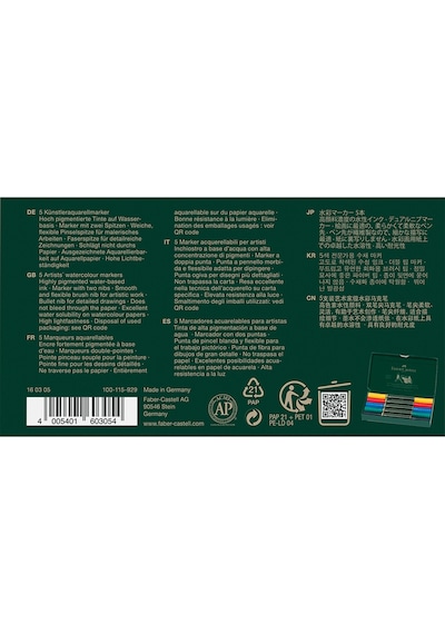 Faber-Castell Albrecht Dürer Suluboya Markör Seti 5’li, Çift Uçlu, Yüksek Pigmentli Mürekkep,Keçe Uç