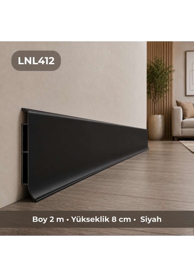 Linela Suya Dayanıklı Pvc Süpürgelik 8 Cm - Siyah - Lnl412