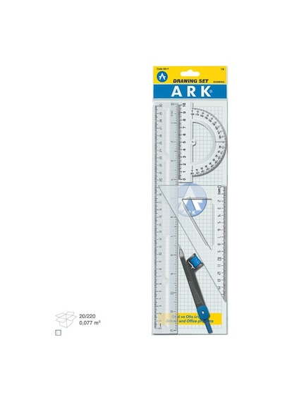 Ark Şeffaf Çizim Seti Cetvel Takımı Pergelli