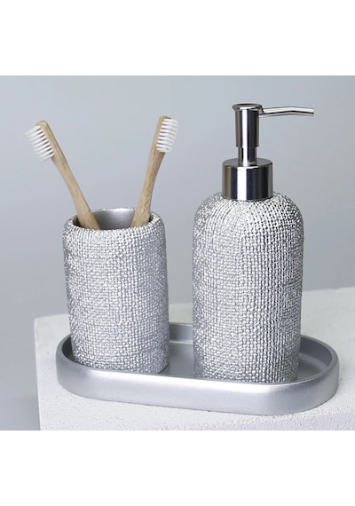 By Selim Natural Gümüş 5 Parça Polyester Banyo Seti Gümüş