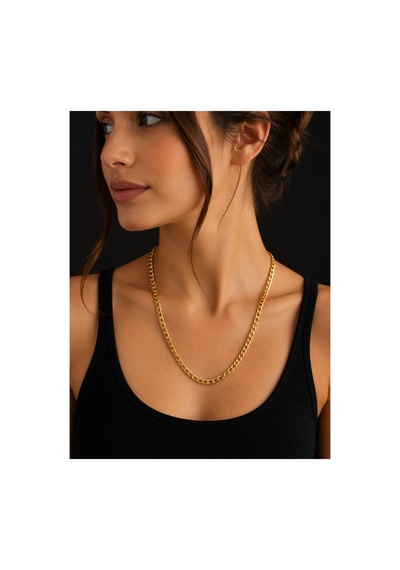 Çelik Renk Atmaz Zincir Kolye 55cm 7mm Altın - 908989976 Altın