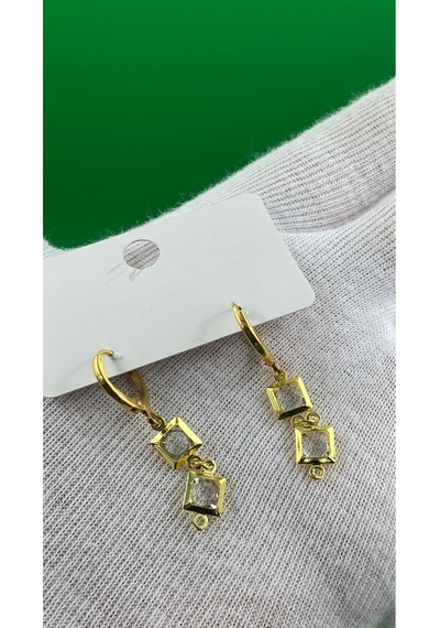 Kadın Gold Renk Kare Zirkon Taşlı Sallantılı Küpe Altın