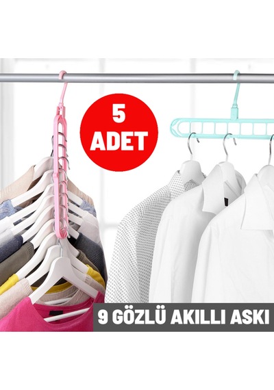 5 Adet Pratik Çok Fonksiyonlu 9 Gözlü Sihirli Akıllı Askı- 9 Bölmeli Oynar Başlıklı Askı Plastik Diğer