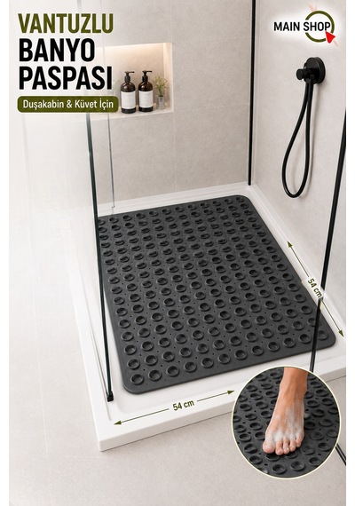 Mainshop Vantuzlu Banyo Paspası 54x54 Cm - Kaymaz Tabanlı Duşakabin Ve Küvet İçi Matı Gri M-150