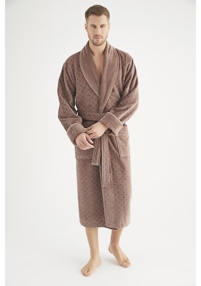 Jakarlı %100 Cotton Erkek Bornozu Gri