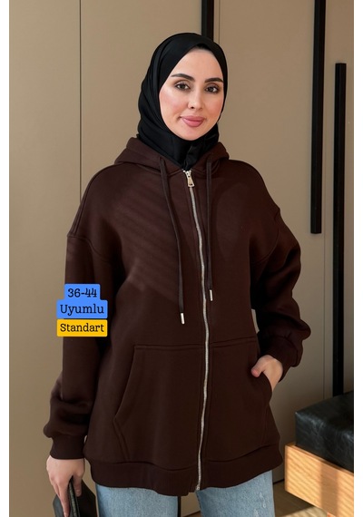 Balenbi Kadın 3 İplik İçi Polarlı Kapüşonlu Tesettür Basic Sweat Hırka 395 Kahvarengi Balenbi Kadın 3 İplik İçi Polarlı Kapüşonlu Tesettür Basic Sweat Hırka 395 Kahvarengi