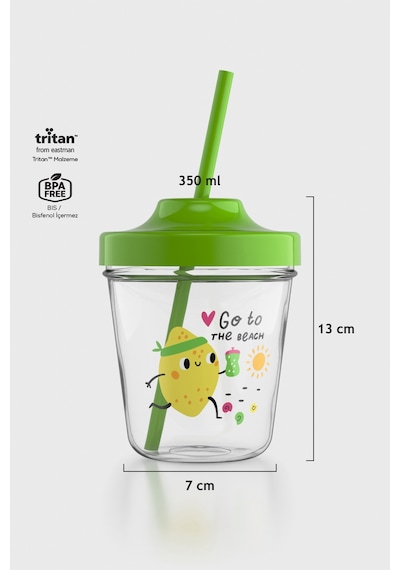 Renga Aura Go To The Beach Desenli 350 Ml Tritan Pipetli Çocuk Bardak 142022 Yeşil Yeşil