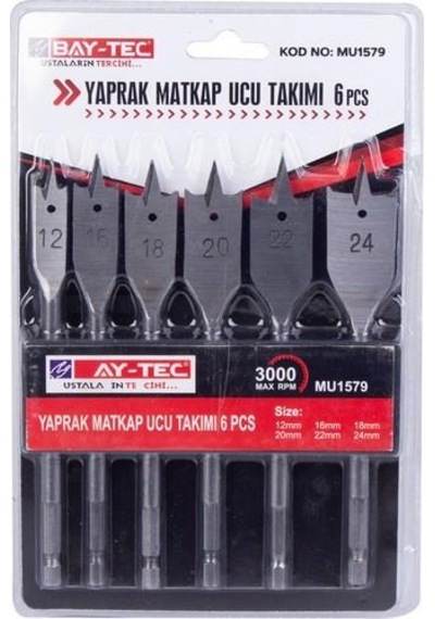 Bay-tec Mu1579 Yaprak Matkap Ucu Ahşap Delme Takımı Seti 6pcs