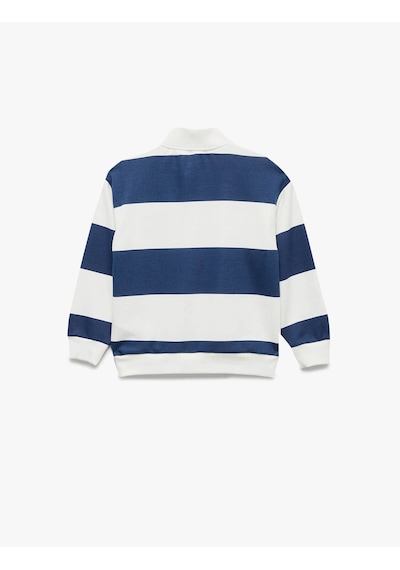 Koton Yarım Fermuarlı Dik Yaka Oversize Çizgili Ekru Erkek Çocuk Sweatshirt 7wkb10051tk