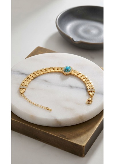 22 Ayar Gold Kaplama Zirkon Taşlı Bileklik 214 Mavi 