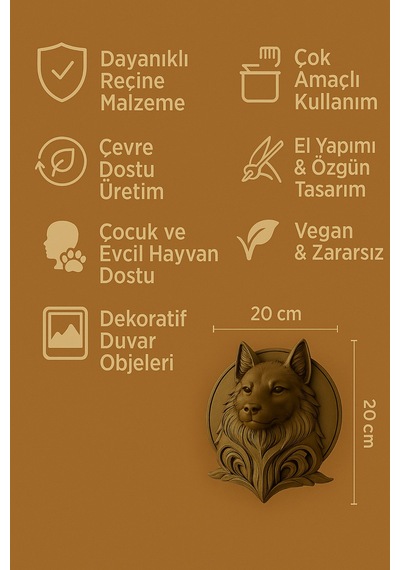 Dekoratif Bozkurt Gold Hediyelik Ofis Ev Dekoru 20 Cm