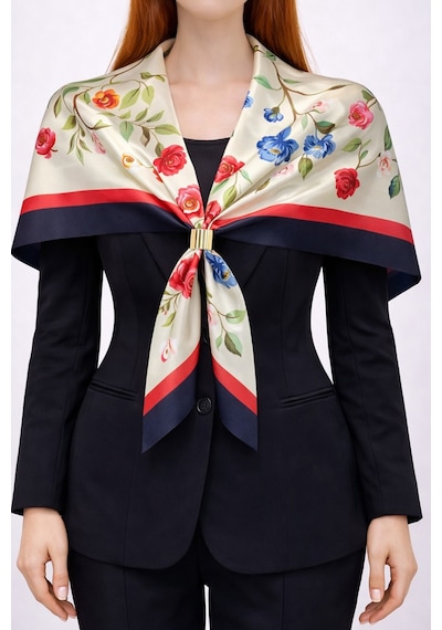 Tarzını Seç Siyah Gül Fular / Bandana / Aksesuar / Eşarp 90x90 Cm