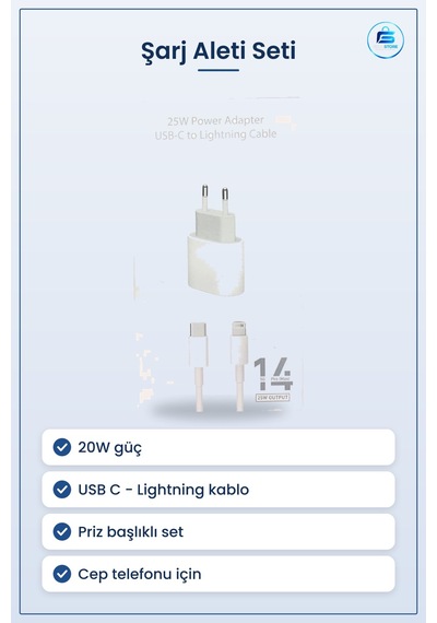 Şarj Aleti 20w Başlık Ve Kablo Seti Usb C Lightning Bağlantılı Ce