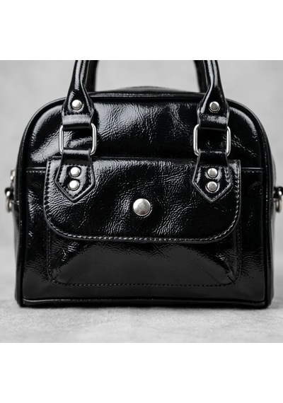 Kadın Siyah Rugan Deri Silver Detaylı El Ve Omuz Çantası 18x13 Cm - Lisinya