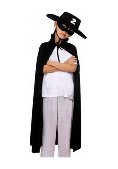Çocuk Boy Zorro Pelerin + Şapka + Maske Kostüm Seti N712