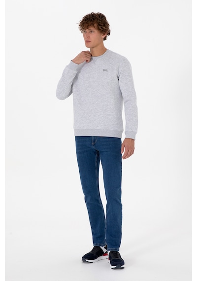 U.S. Polo Assn. Erkek Comfort Fit Bisiklet Yaka Şardonlu Açık Gri Basic Sweatshirt 50313757-VR001
