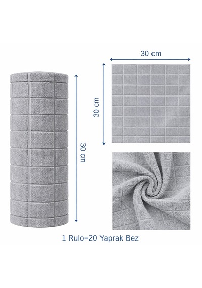 Pureza Gri Rulo Mikrofiber Temizlik Bezi 30x30 Cm 20'li- Mutfak, Banyo, Cam Ve Araba Için Gri