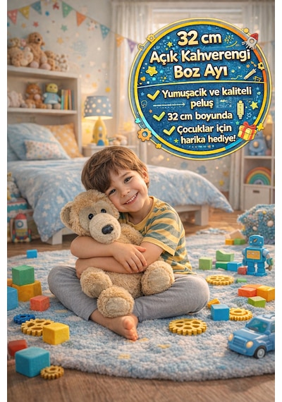 32 Cm Açık Kahverengi Pelüş Oyuncak Boz Ayı Büyük Boy Yumuşak Ayıcık Ce Sertifikalı Uyku Arkadaşı