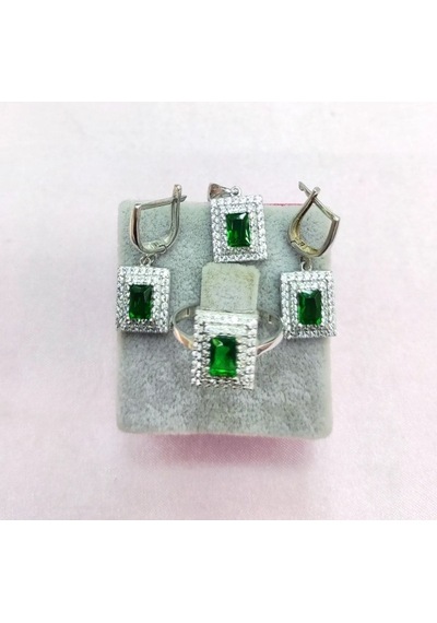 Oriental Kuyumculuk Jewellery Gümüş Dikdörtgen Zümrüt Set Takım Gümüş