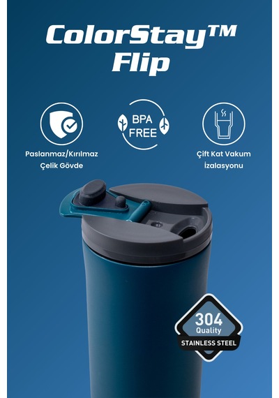 Cooker Colorstay Flip 400 Ml Paslanmaz Çelik Bardak Termos Ckr2041 Lacivert