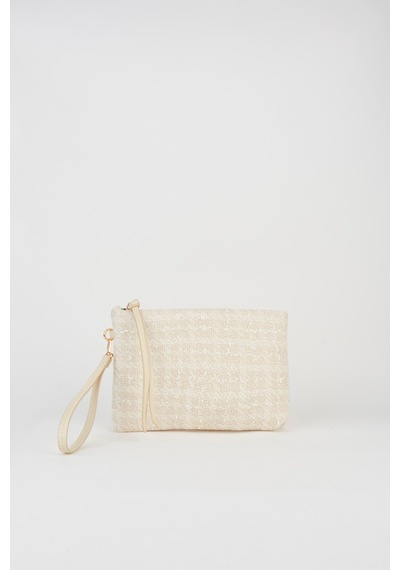 Vivaq Kadın Bellis Tweed Kumaş Krem Astarlı Suni Deri Bilek Askılı Portföy El Ve Clutch Çanta
