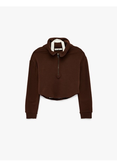 Koton Modal Karışımlı Atlet Detaylı Yarım Fermuarlı Uzun Kollu Sweatshirt Kahverengi 6sal10337ık Kahve