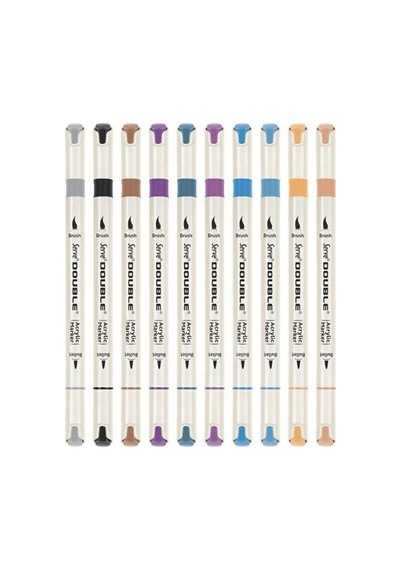 Serve Double Çift Uçlu Akrilik Marker Kalem Seti Fırça Ve Keçeli Uç 24 Renk Svdam24p Çok Renkli