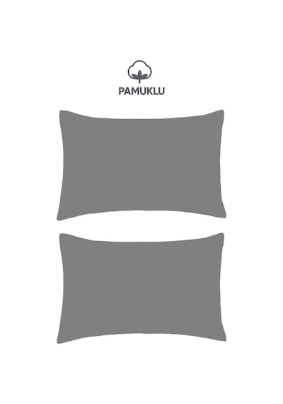 2'li Yastık Kılıfı Gri Pamuklu Kapaklı 50x70 Cm