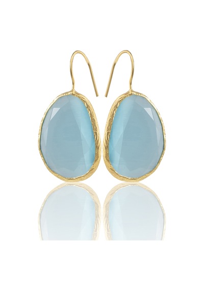Kadir Jewellery 22 Ayar Altın Kaplama Fosil Taşlı Küpe -el İşçiliği Ve Hipoalerjenik Küpe Açık Mavi 79298713