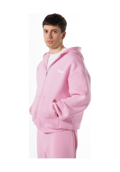 Flaw Nakışlı Zip Hoodie-28829 Pembe