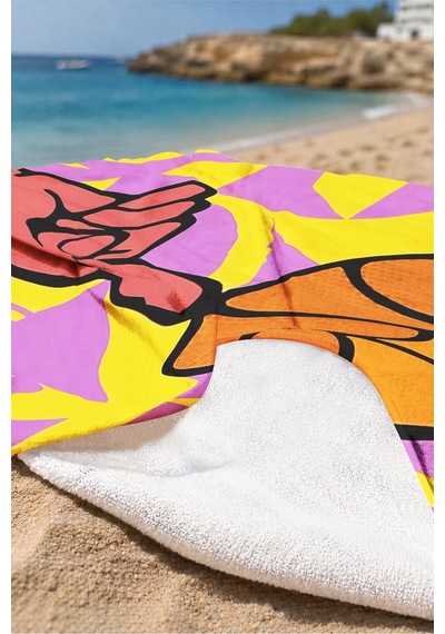 Basketbol Temalı Modern Plaj Havlusu - Geometrik Pop Art Mor Sarı Hızlı Kuruyan Mikrofiber Havlu Dalgın Defne