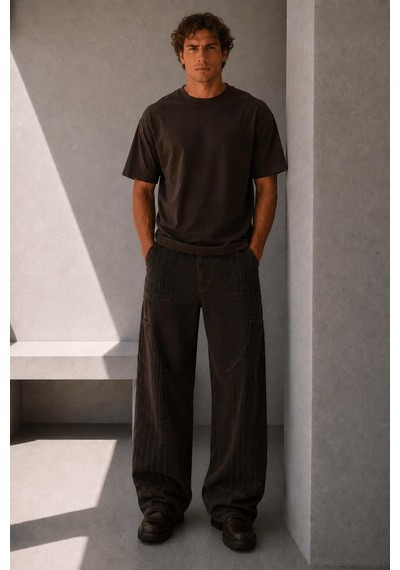 Alexandergardi Oversize Bisiklet Yaka T-shirt Kaverengi