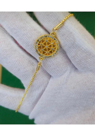 Kadın Gold Renk Zirkon Taşlı Asansörlü Bileklik Gold
