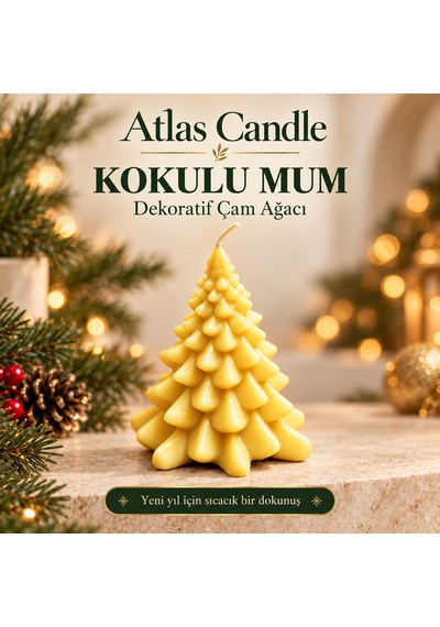 Sarı Kokulu Çam Ağacı Mum - Dekoratif Yılbaşı Hediyesi