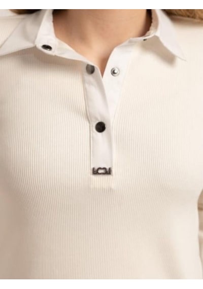 Kız Çocuk Yakalı Çıtçıt Detaylı Kaşkorse Bluz-16173 Ekru
