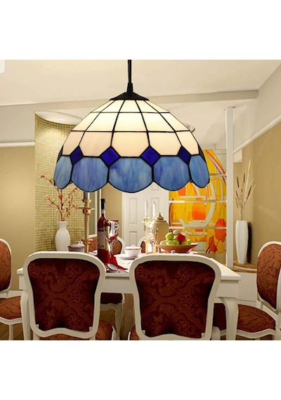 Yüceeller Vitray Ayarlanabilir Sarkıt Avize Mavi 30cm 12" Mavi