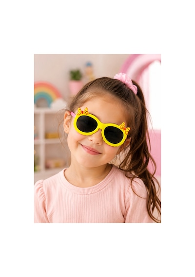 Kelebek Kurdeleli Şirin Kız Çoçuğu Güneş Gözlüğü Sarı-pembe - 901997707 Pembe