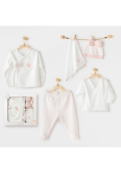 AndyWawa Kız Bebek Hastane Çikişi 5 Pcs Newborn Set Pink Baloons Ac25550 Ekru