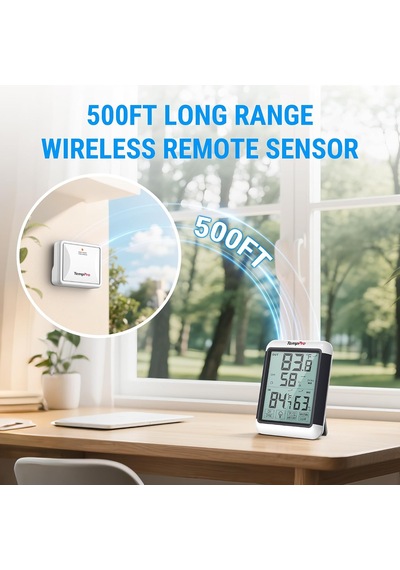 Thermopro Tp65 Dijital İç Ve Dış Mekan Termometre, Dokunmatik Işıklı Dev Ekran, Kablosuz Sensörlü Nem Ve Sıcaklık Ölçer
