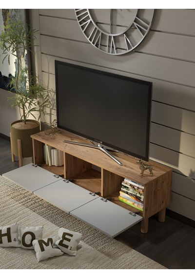 Bohem Tarz 135cm 3 Kapaklı Mdf Kapak Tv Ünitesi Atlantik Çam