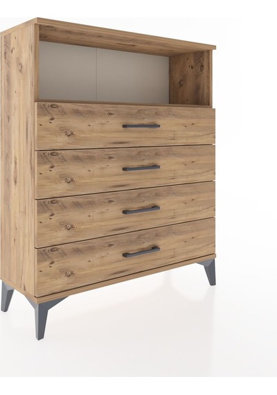 Arges Şifonyer Tek Raflı 4 Çekmeceli 88x30x106 Çam-çam Çam