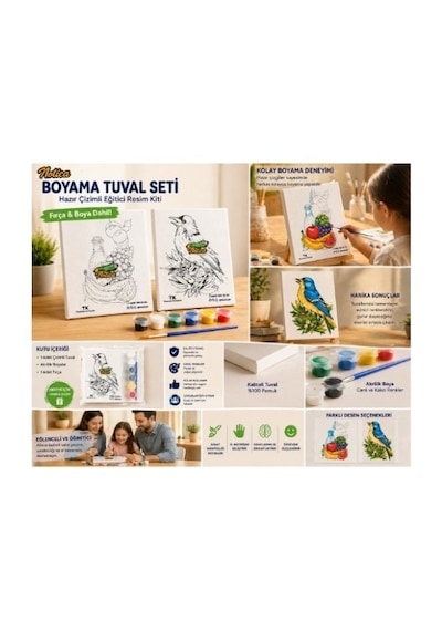 Notica Boyama Tuval Seti Hazır Çizimli Eğitici Resim Kiti 25x35