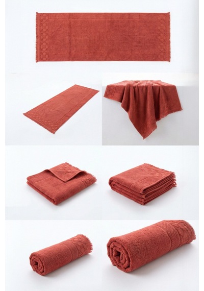 Fesun Kiremit Ayak Havlusu - 70x130cm, 790gr, %100 Pamuk, Spa Ve Otel Banyo Paspası, Günlük Kullanıma Uygun Kırmızı