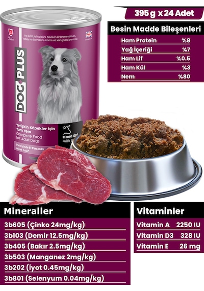 DogPlus Pate Dana Etli Yetişkin Köpek Konserve Yaş Mama 395 Gr x 24 Adet