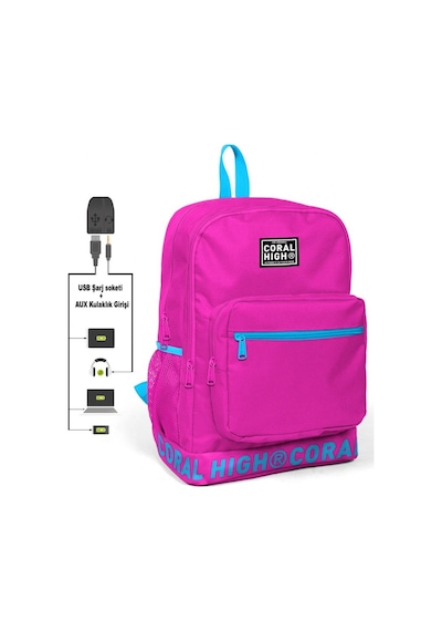 Coral High Logo Nakışlı Pembe Ortaokul. Lise ve Günlük Sırt Çantası 24108